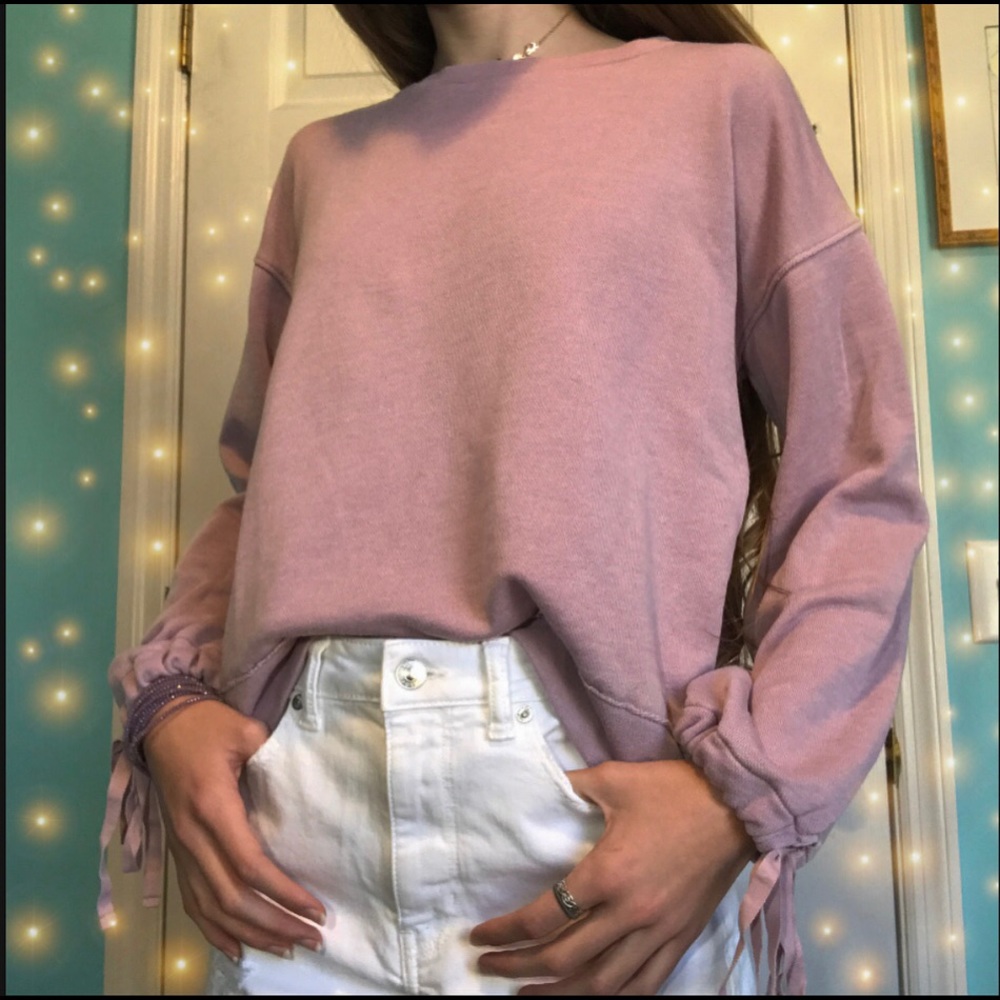 AE bell/cinched sleeved cropped sweater pnk/purple